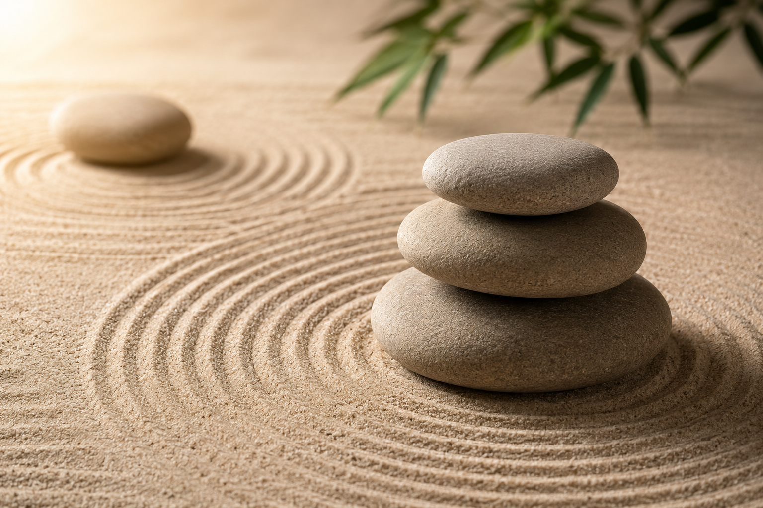 Piedras zen sobre arena rastrillada